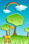 Natural Scene with Giraffe in Digital Drawing Style